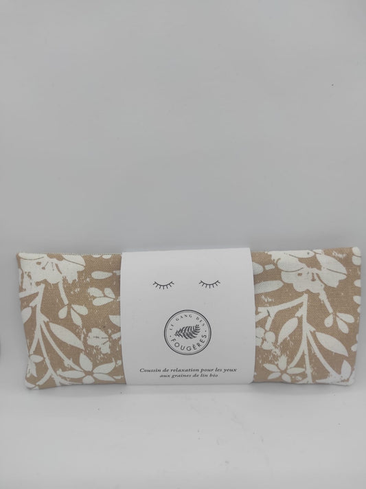 NOUVEAU!!!COUSSIN POUR LES YEUX-RELAXATION- fleurs- beige/blanc- Déhoussable -graines de lin bio